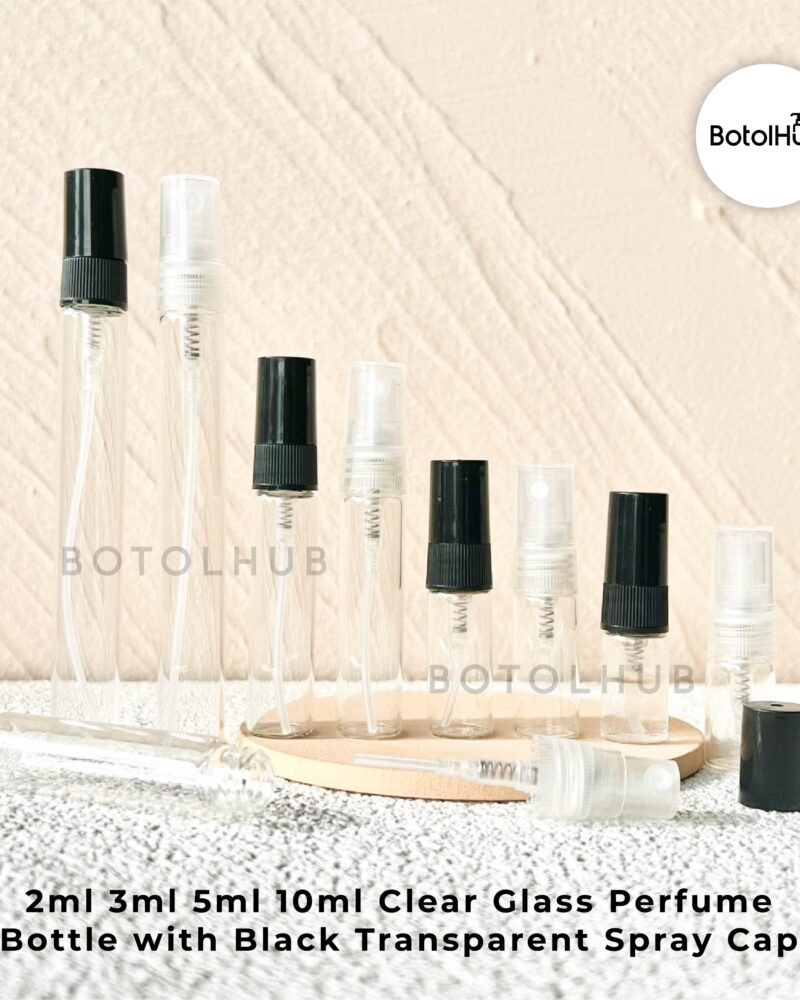 2ml 3ml 5ml 10ml Clear Glass Perfume Bottle with Black/aTransparent Spray & Cap / Botol Minyak Wangi GB61-10079/10080