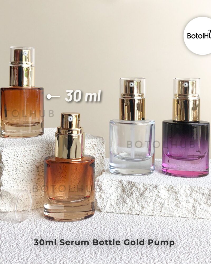 30ml Serum Thick Glass Bottle with Gold Pump GB125-30