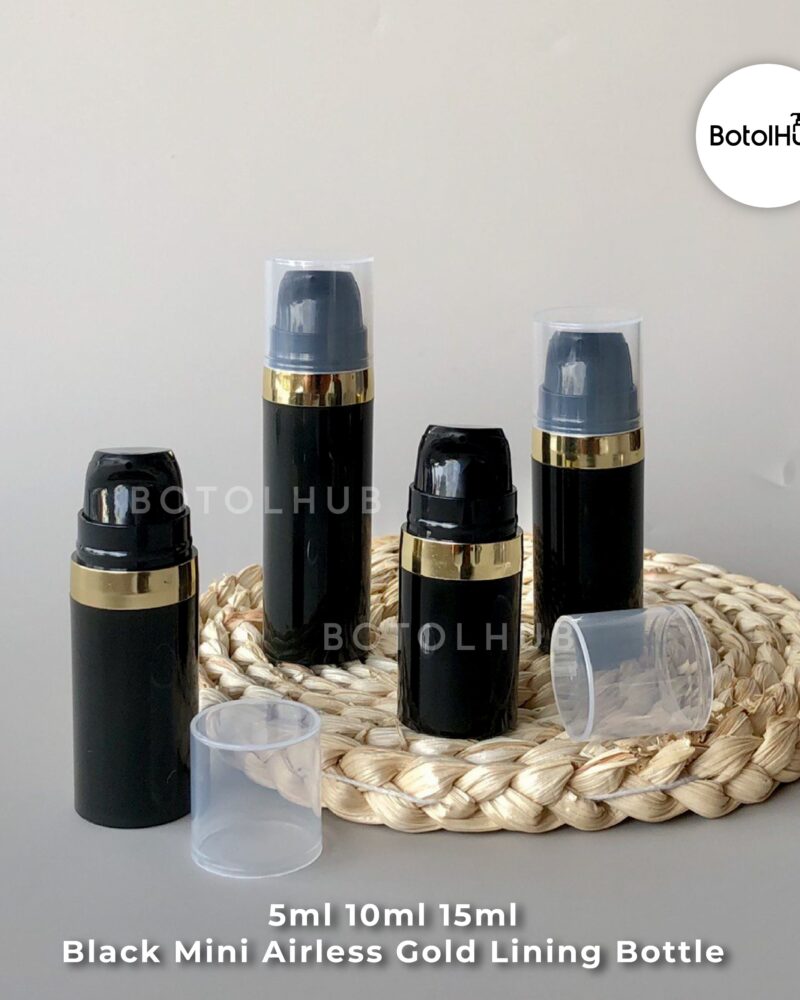5ml 10ml 15ml BLACK Mini Airless Bottle with Gold Lining PB110