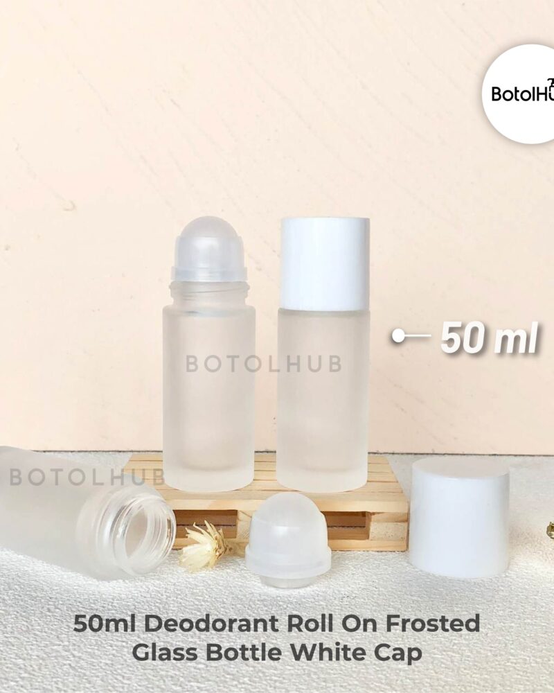 50ml GLASS Deodorant Roll On Frosted Bottle with White Cap GB131-50