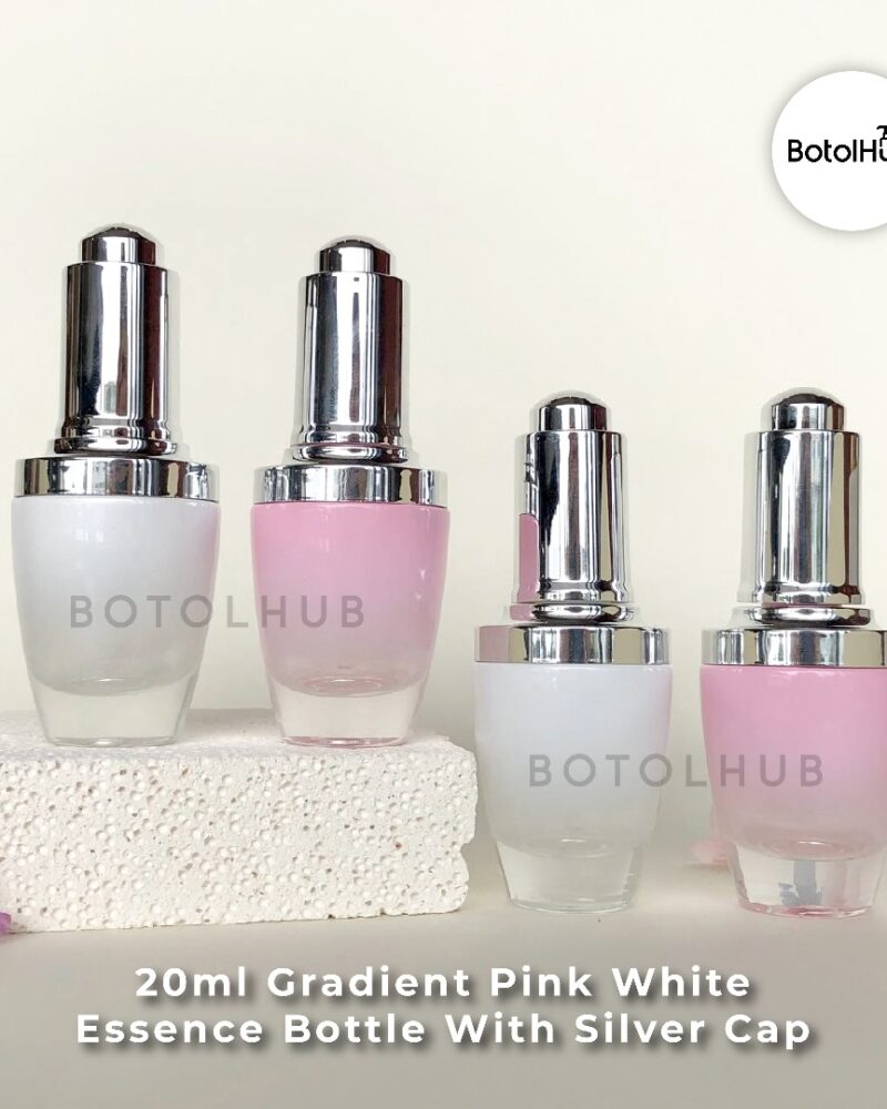 20ml Essence Bottle with Silver Pump - Gradient Pink / White GB134