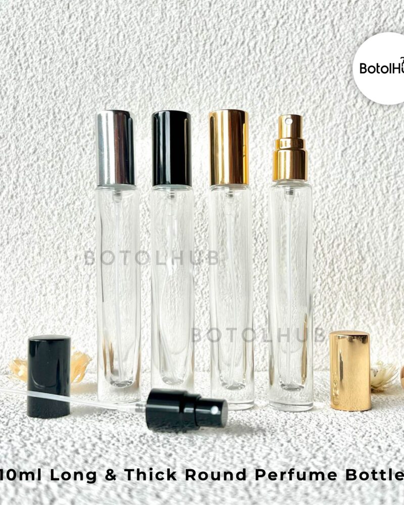 10ml [ ROUND ] Long & Thick Perfume Bottle - Black / Gold / Silver Spray GB135