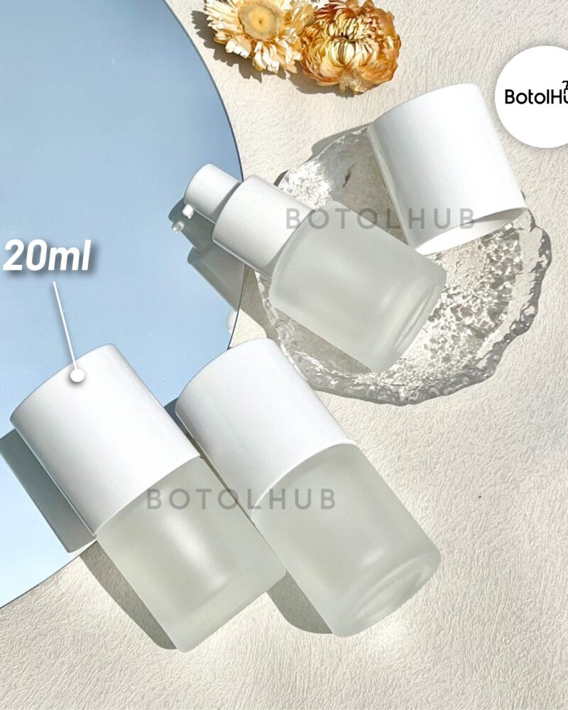 20ml 30ml Frosted Round Bottle with White Pump & Big White Cap GB138
