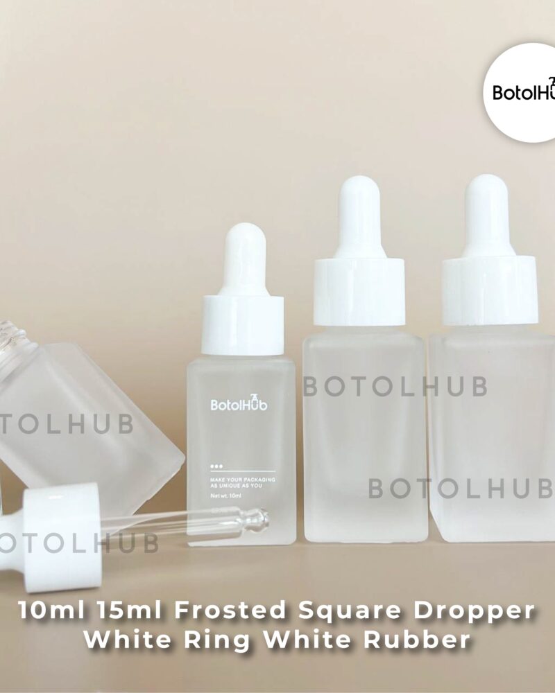 10ml 15ml Frosted Square Dropper with White Ring & Rubber GB137