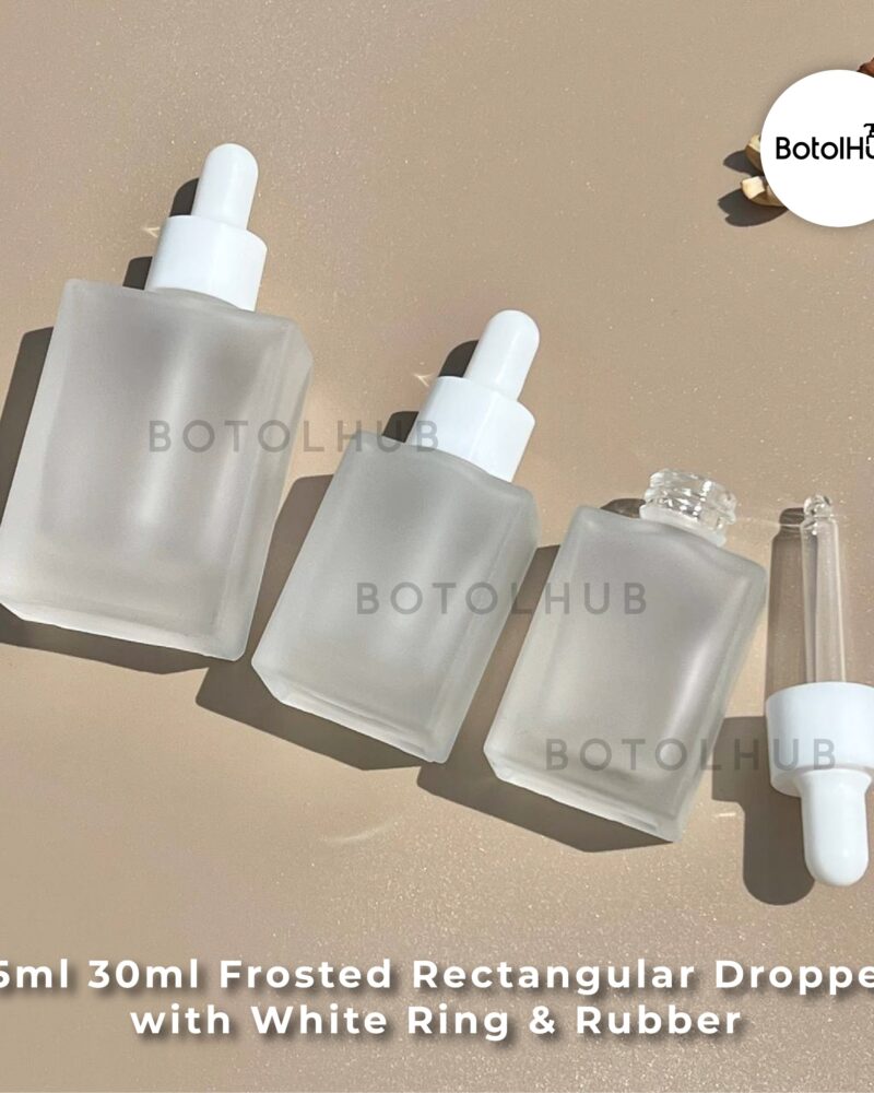 15ml 30ml Frosted Rectangular Dropper White Ring & Rubber GB139