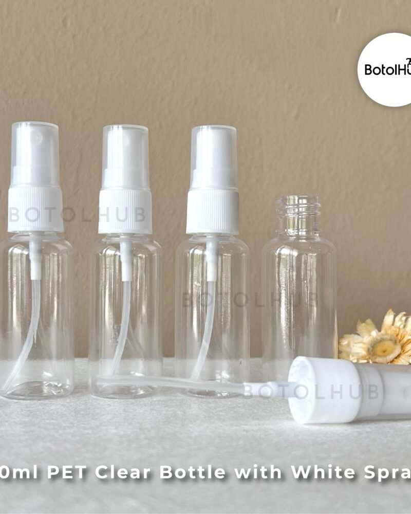 30ml B Clear PET Plastic Bottle with White Spray PB125